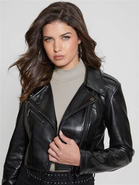 faux leather jacket guess